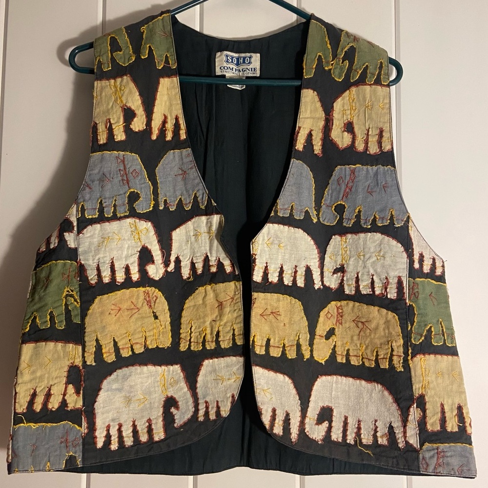 Vintage Elephant Vest Womens S fis M Open top Soho Compagnie Cotton India 90s